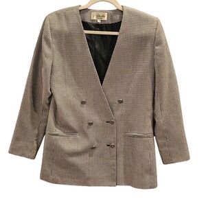 Vtg Natasha Sz 6 Double-Breasted Longline Houndstooth Blazer Jacket Women h00